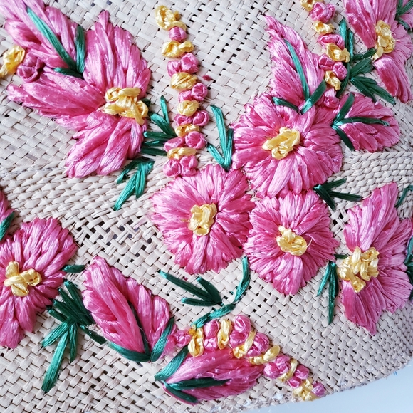 Vintage Pink Floral Wicker Bag - Picture 10 of 12